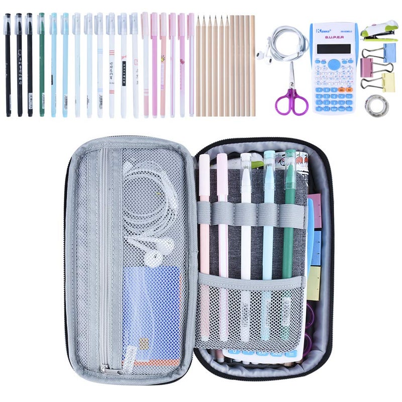 Chelory Big Pencil Case Large Capacity Pencil Bag Pouch High Storage Pen Marker Case Holder Multi Functional Office Stationery Organizer Makeup Cosmetic Bag Men Women, Gray - Image 2
